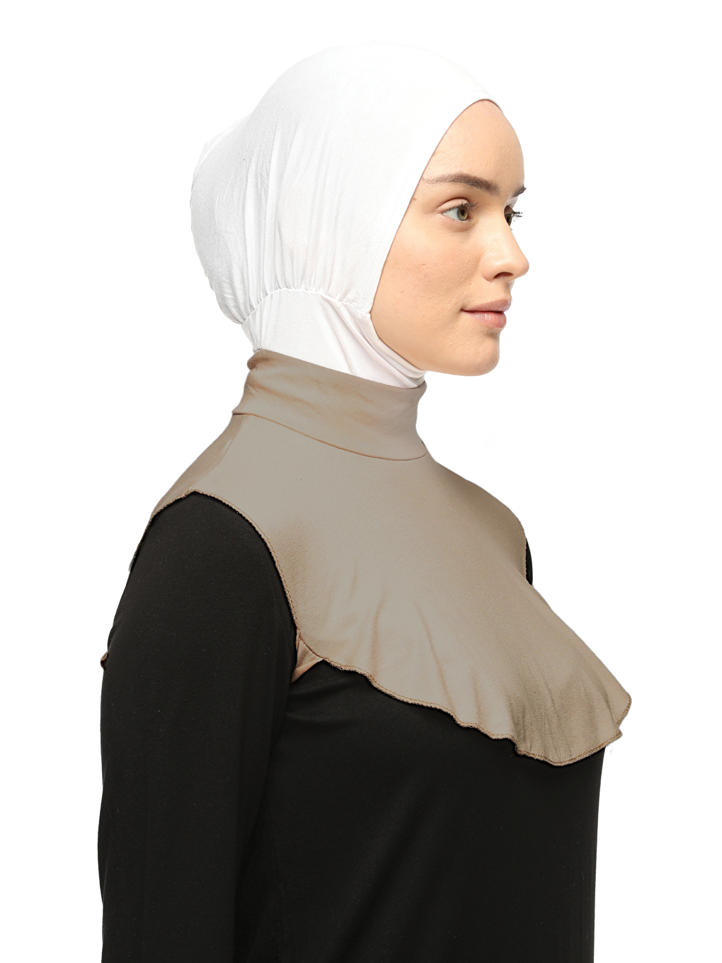 Kahverengi Düz Balıkçı Yaka Boğazlı Penye Tesettür Boyunluk-1