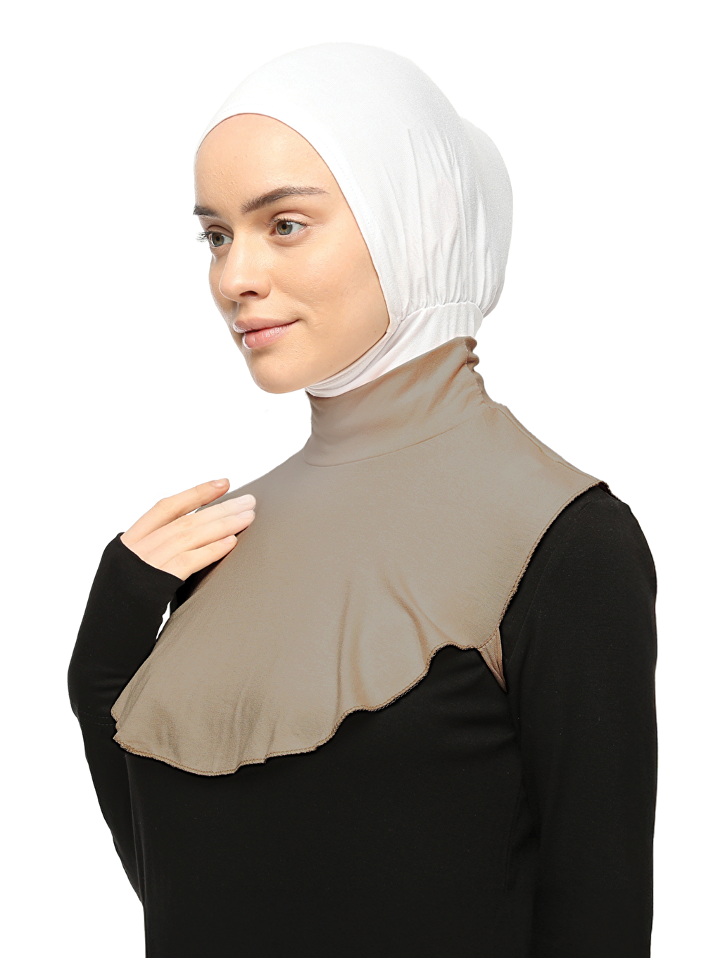 Kahverengi Düz Balıkçı Yaka Boğazlı Penye Tesettür Boyunluk-2