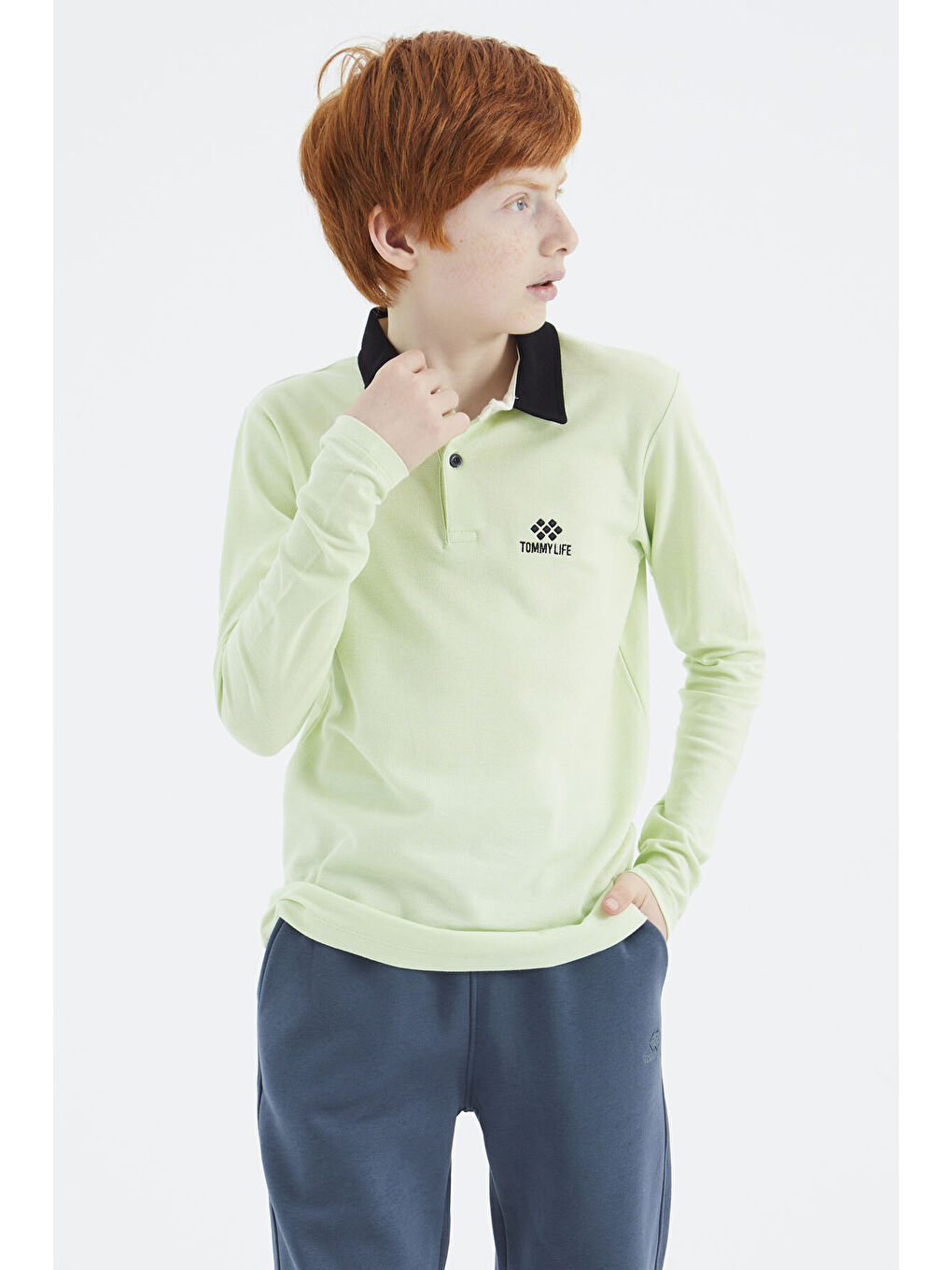 Açık Yeşil Polo Yaka Basic Erkek Çocuk Tişört - 11171-2