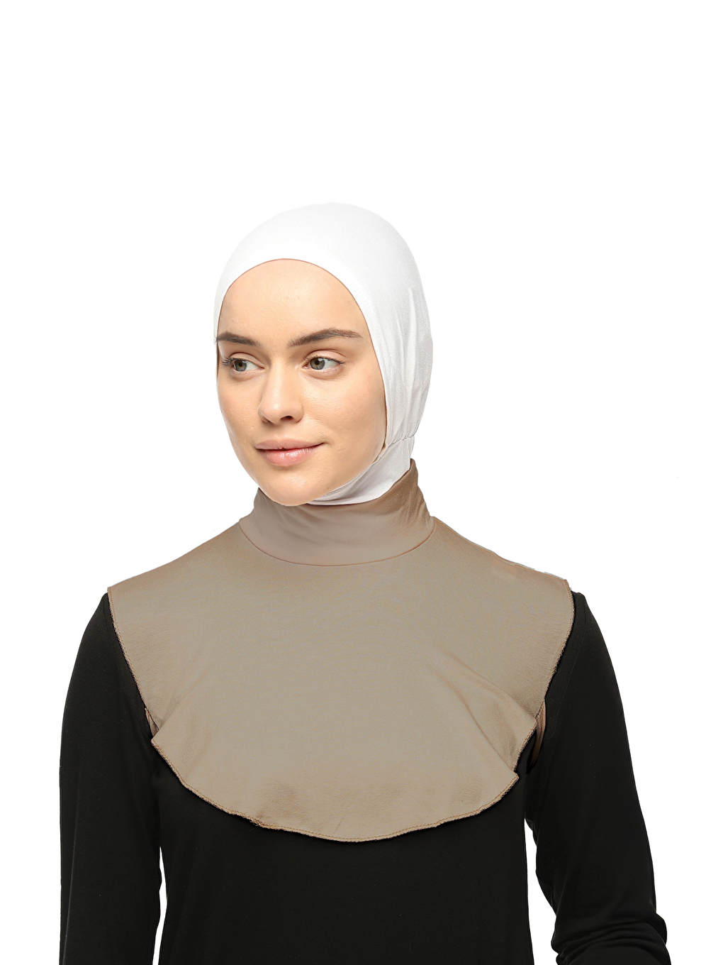 Kahverengi Düz Balıkçı Yaka Boğazlı Penye Tesettür Boyunluk-3