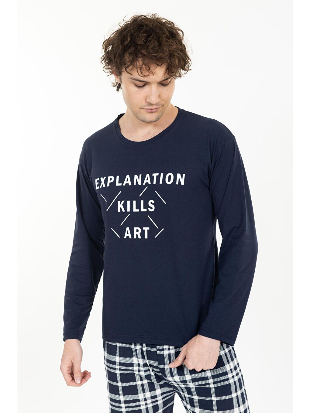 Mavi Erkek Baskılı Pijama Takımı Uzun Kollu-2