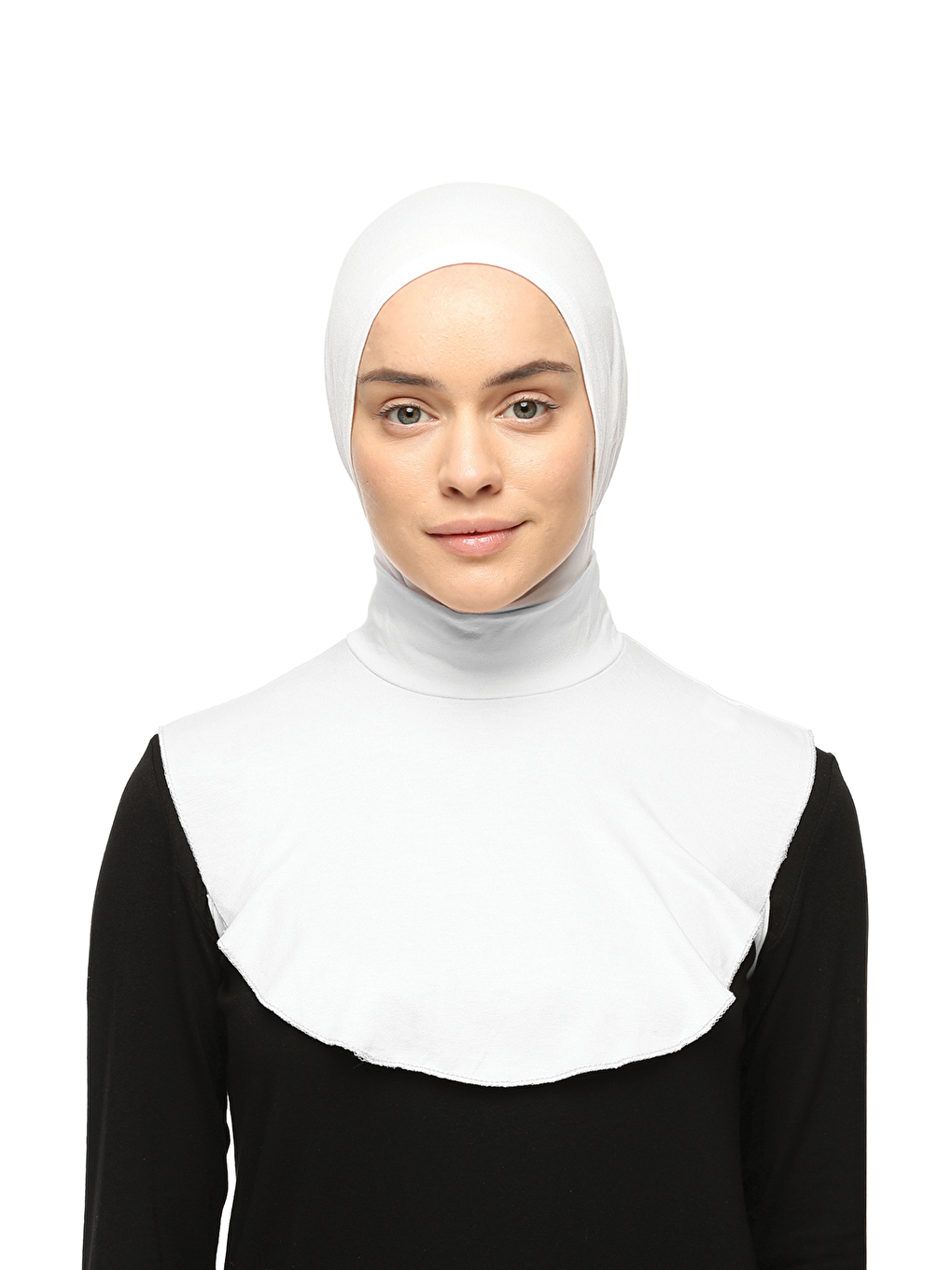 Beyaz Düz Balıkçı Yaka Boğazlı Penye Tesettür Boyunluk