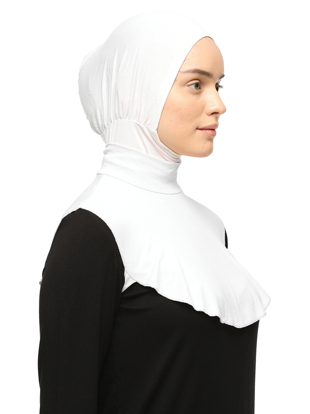 Beyaz Düz Balıkçı Yaka Boğazlı Penye Tesettür Boyunluk-1