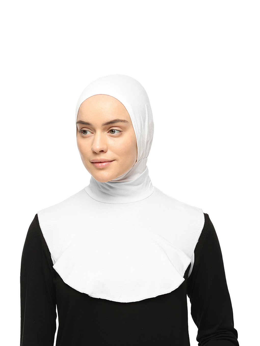 Beyaz Düz Balıkçı Yaka Boğazlı Penye Tesettür Boyunluk-3