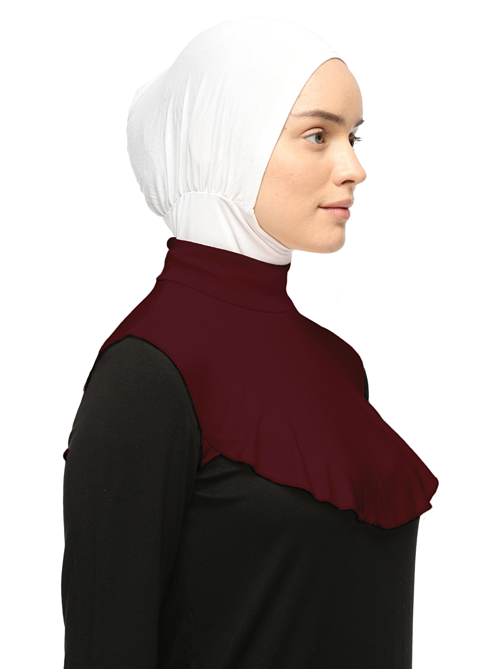 Bordo Düz Balıkçı Yaka Boğazlı Penye Tesettür Boyunluk-1