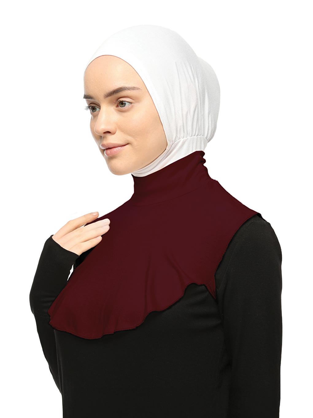 Bordo Düz Balıkçı Yaka Boğazlı Penye Tesettür Boyunluk-2