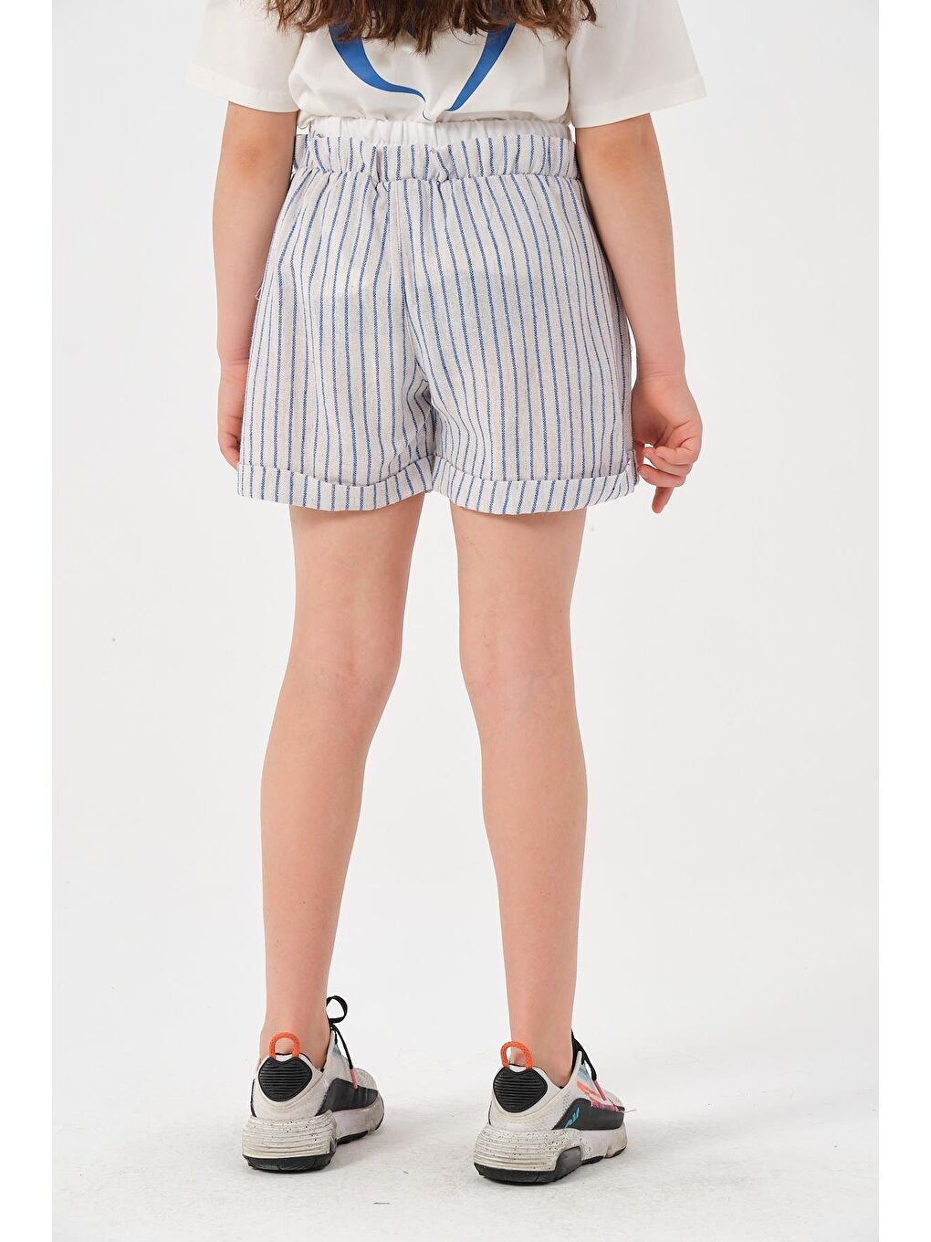 Lacivert Genç Kız Çocuk Çizgili Şort-3