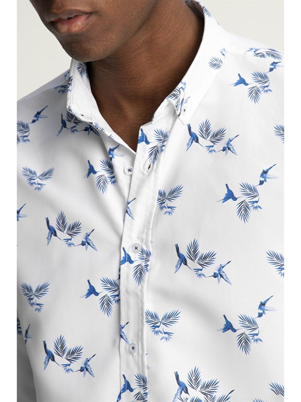 Beyaz Tudors Slim Fit Uzun Kol Baskılı Desenli Yaka Düğmeli Erkek Gömlek-2