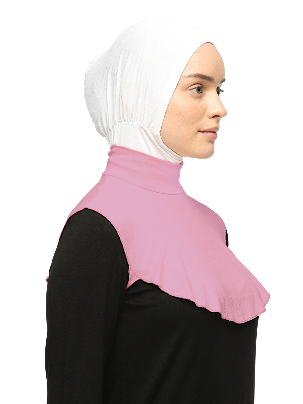 Pembe Düz Balıkçı Yaka Boğazlı Penye Tesettür Boyunluk-1