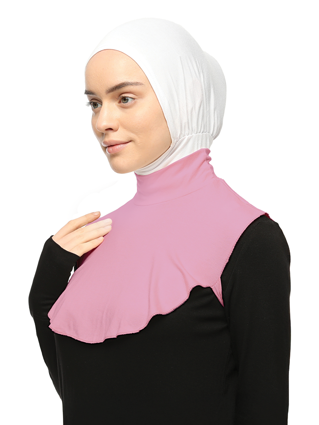 Pembe Düz Balıkçı Yaka Boğazlı Penye Tesettür Boyunluk-2