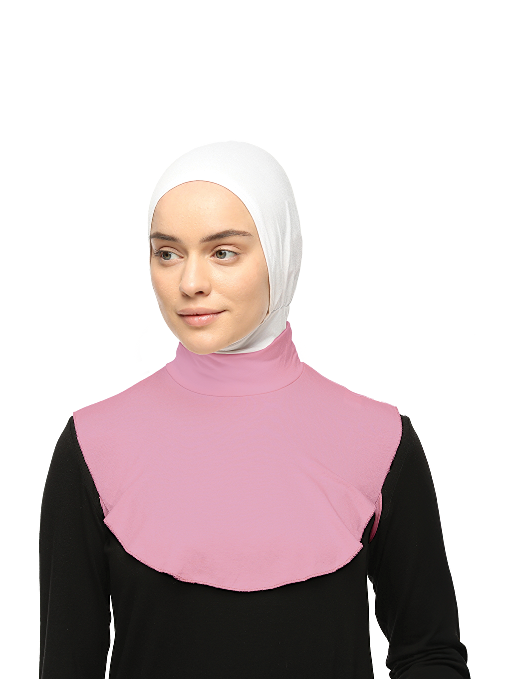 Pembe Düz Balıkçı Yaka Boğazlı Penye Tesettür Boyunluk-3