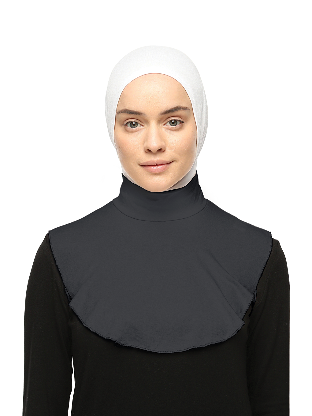 Gri Düz Balıkçı Yaka Boğazlı Penye Tesettür Boyunluk