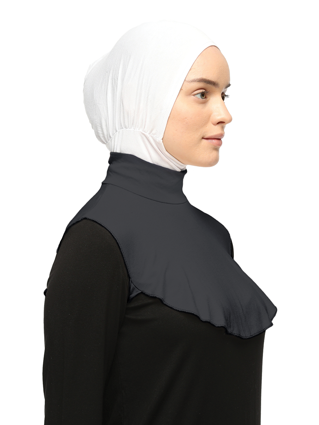 Gri Düz Balıkçı Yaka Boğazlı Penye Tesettür Boyunluk-1