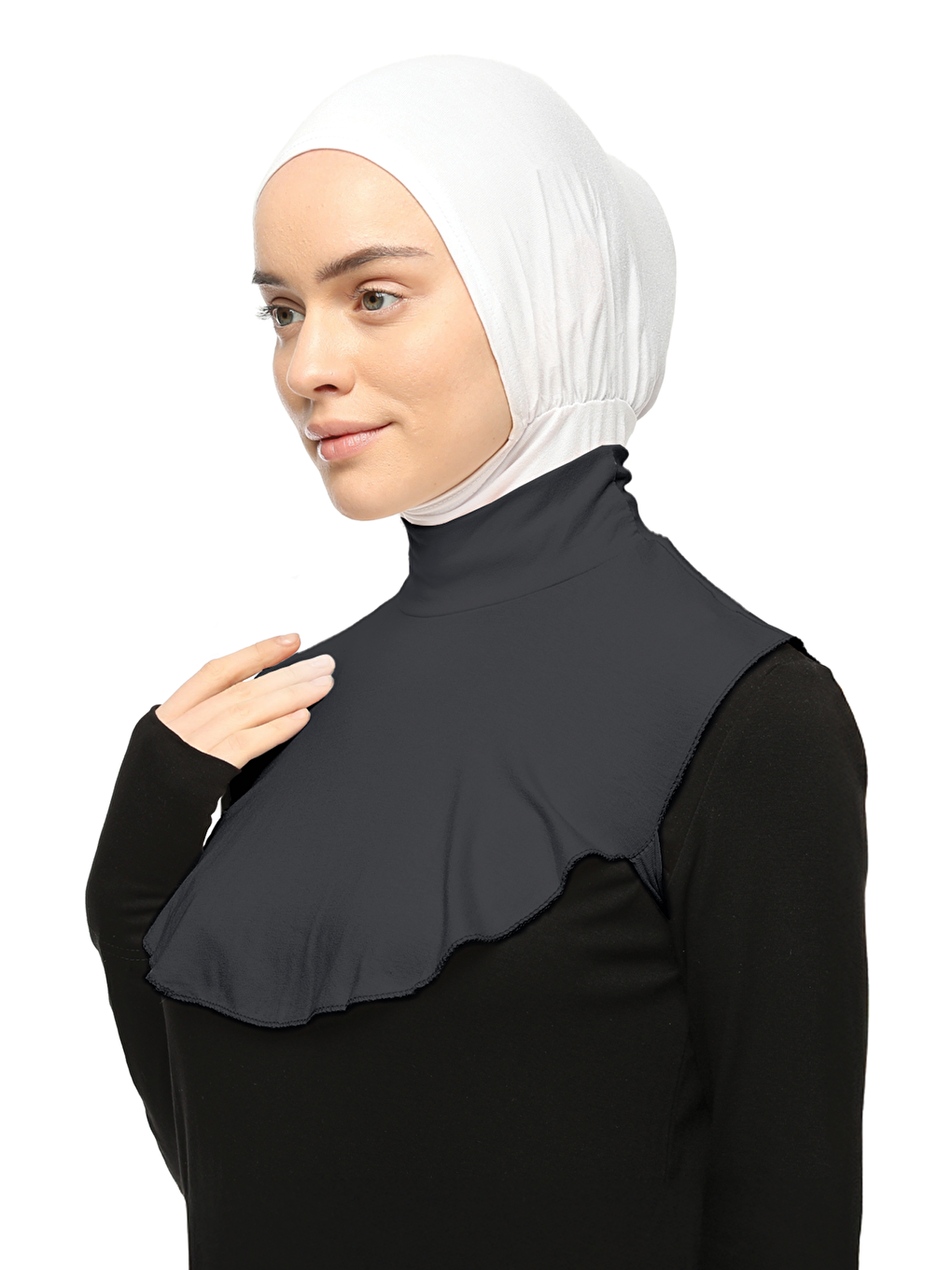 Gri Düz Balıkçı Yaka Boğazlı Penye Tesettür Boyunluk-2