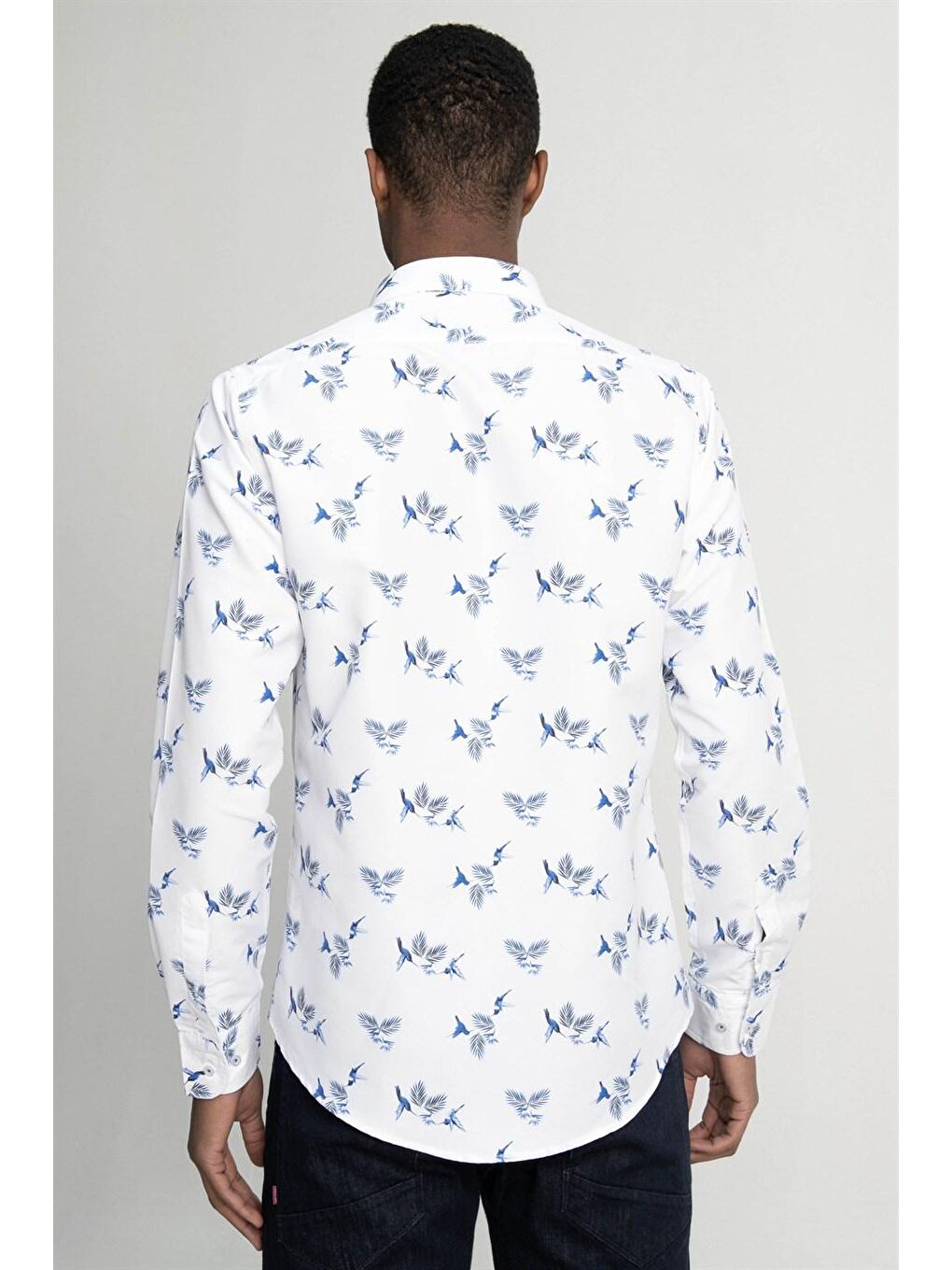 Beyaz Tudors Slim Fit Uzun Kol Baskılı Desenli Yaka Düğmeli Erkek Gömlek-3