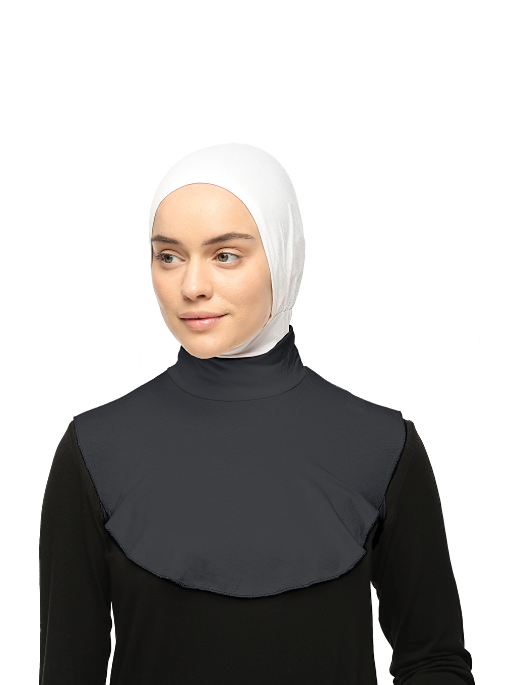 Gri Düz Balıkçı Yaka Boğazlı Penye Tesettür Boyunluk-3