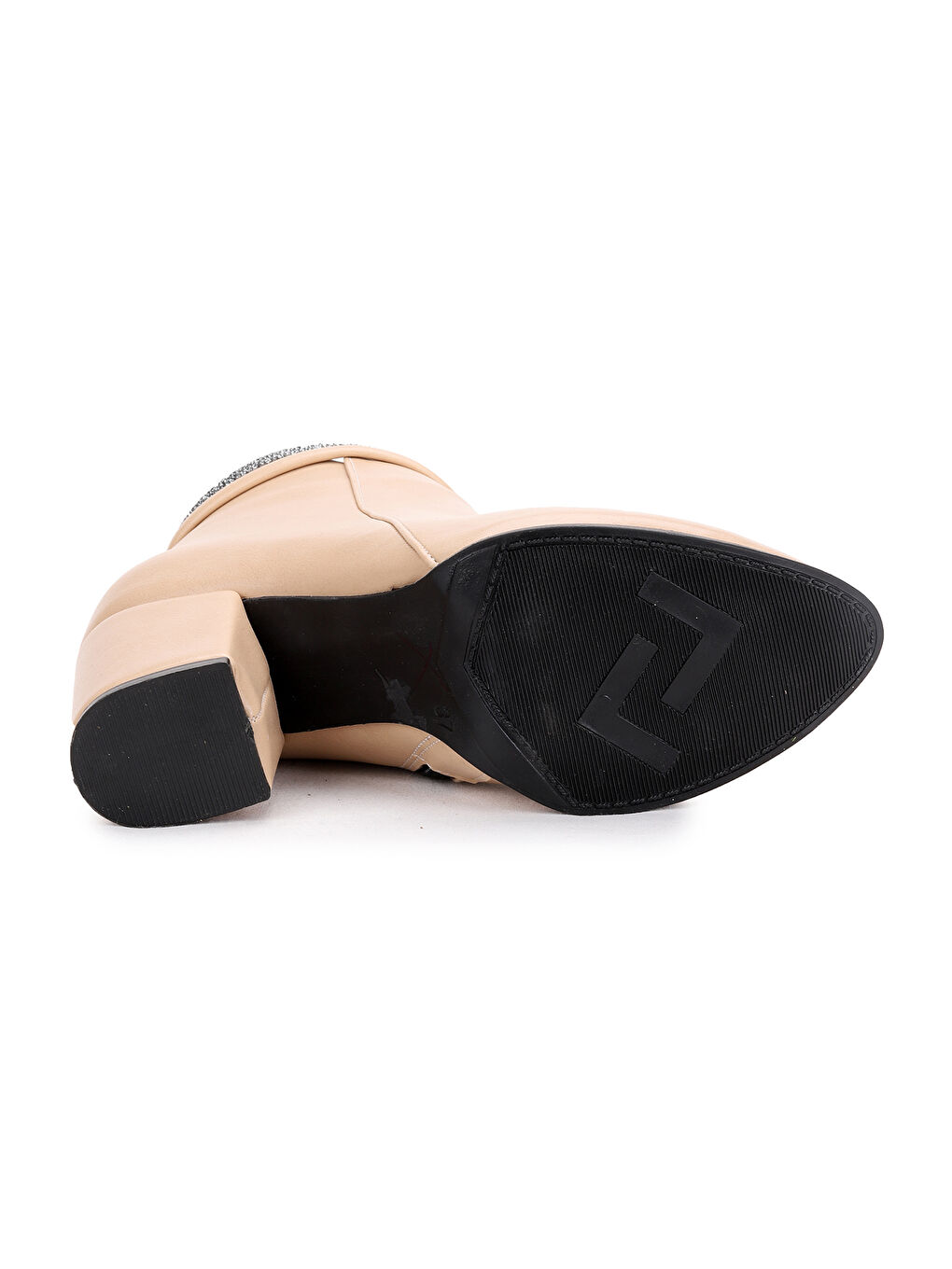 Bej 513 Cilt Fermuarlı 6 Cm Topuklu Taşlı Kadın Bot Ayakkabı-5