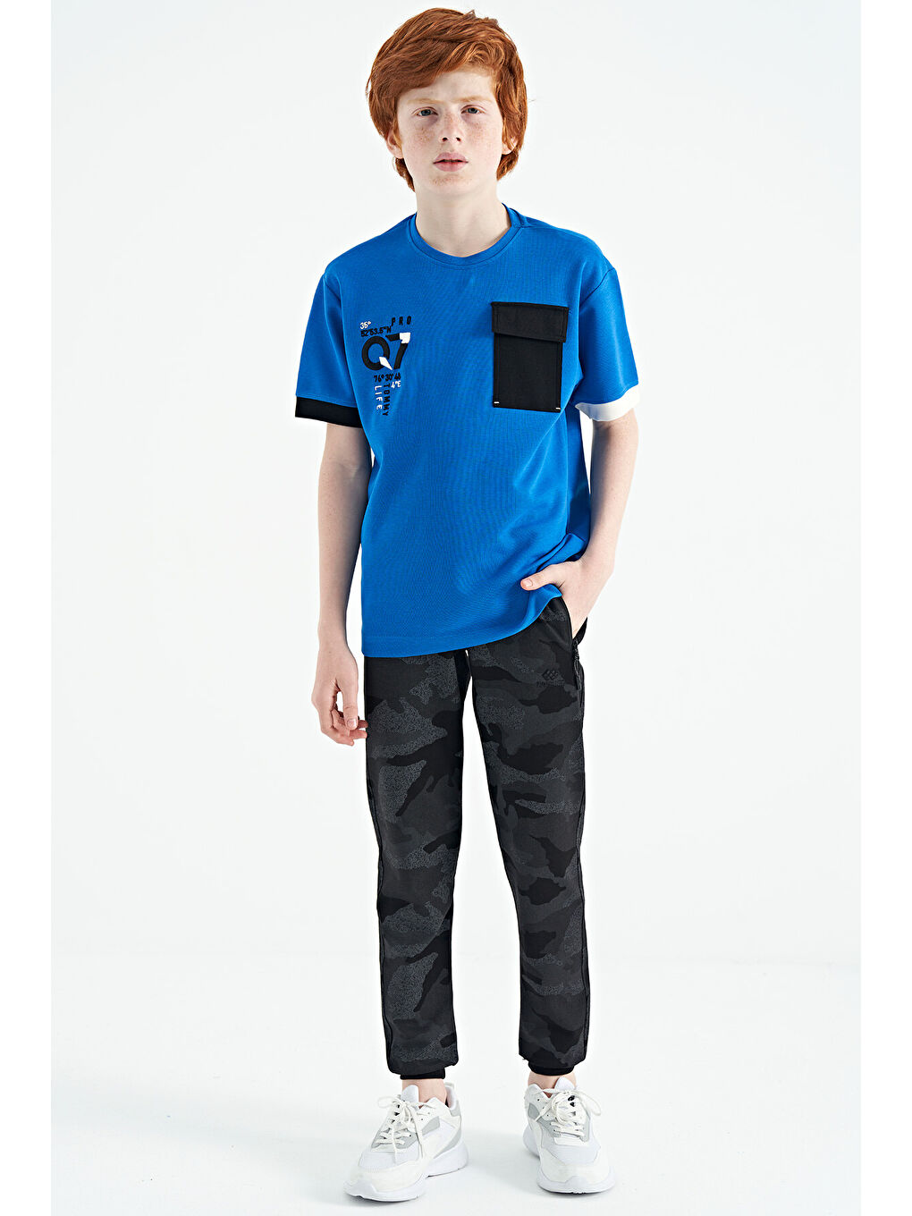 Siyah Kamuflaj Kamuflaj Baskı Detaylı Standart Kalıp Jogger Erkek Çocuk Eşofman Alt - 11096