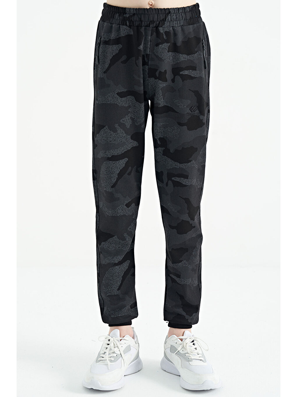 Siyah Kamuflaj Kamuflaj Baskı Detaylı Standart Kalıp Jogger Erkek Çocuk Eşofman Alt - 11096-1