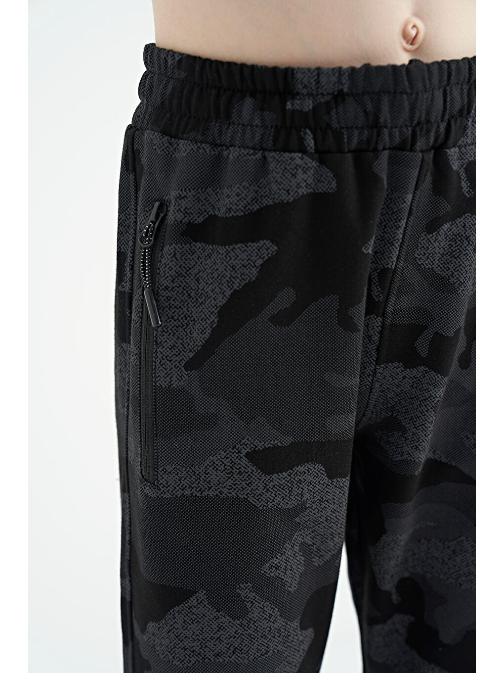 Siyah Kamuflaj Kamuflaj Baskı Detaylı Standart Kalıp Jogger Erkek Çocuk Eşofman Alt - 11096-2