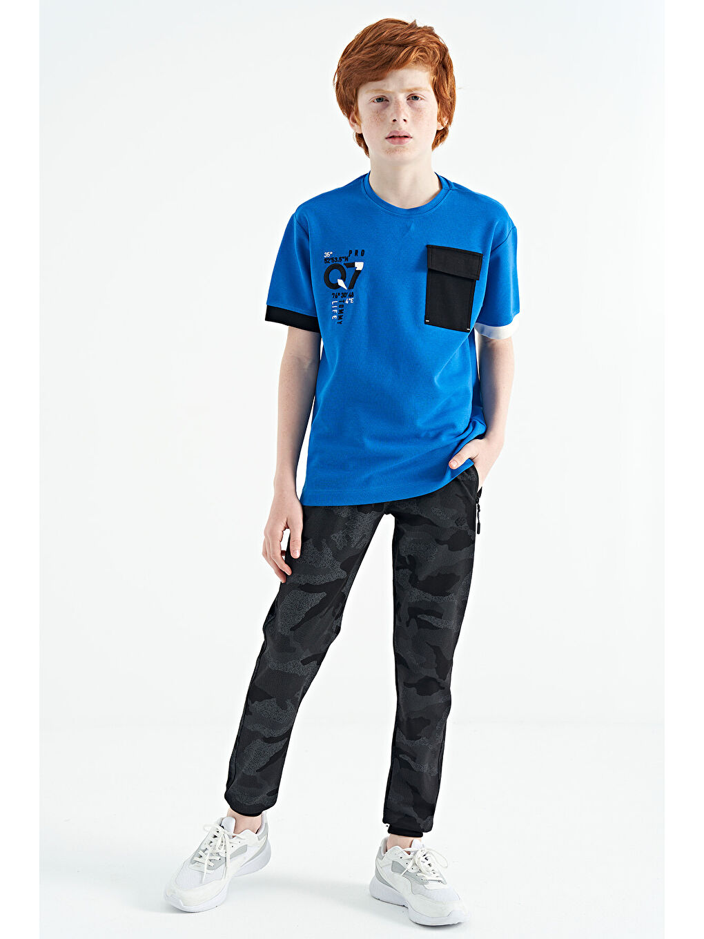 Siyah Kamuflaj Kamuflaj Baskı Detaylı Standart Kalıp Jogger Erkek Çocuk Eşofman Alt - 11096-4