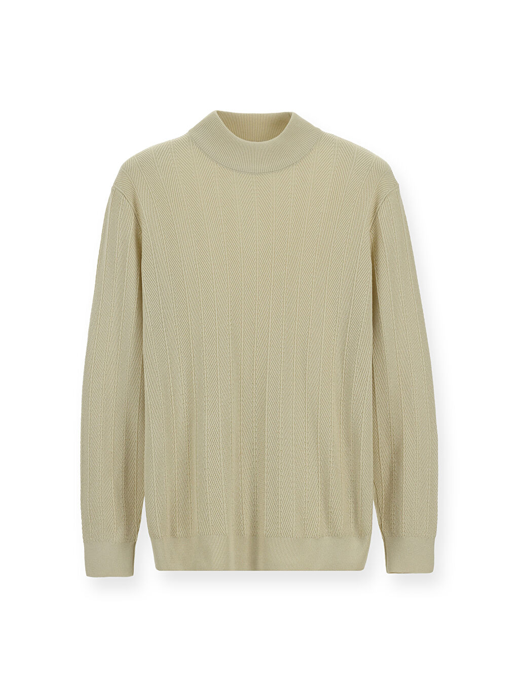 Ekru Bato Yaka Slim Fit Dar Kesim Desenli Pamuklu Triko Büyük Beden Kazak-5