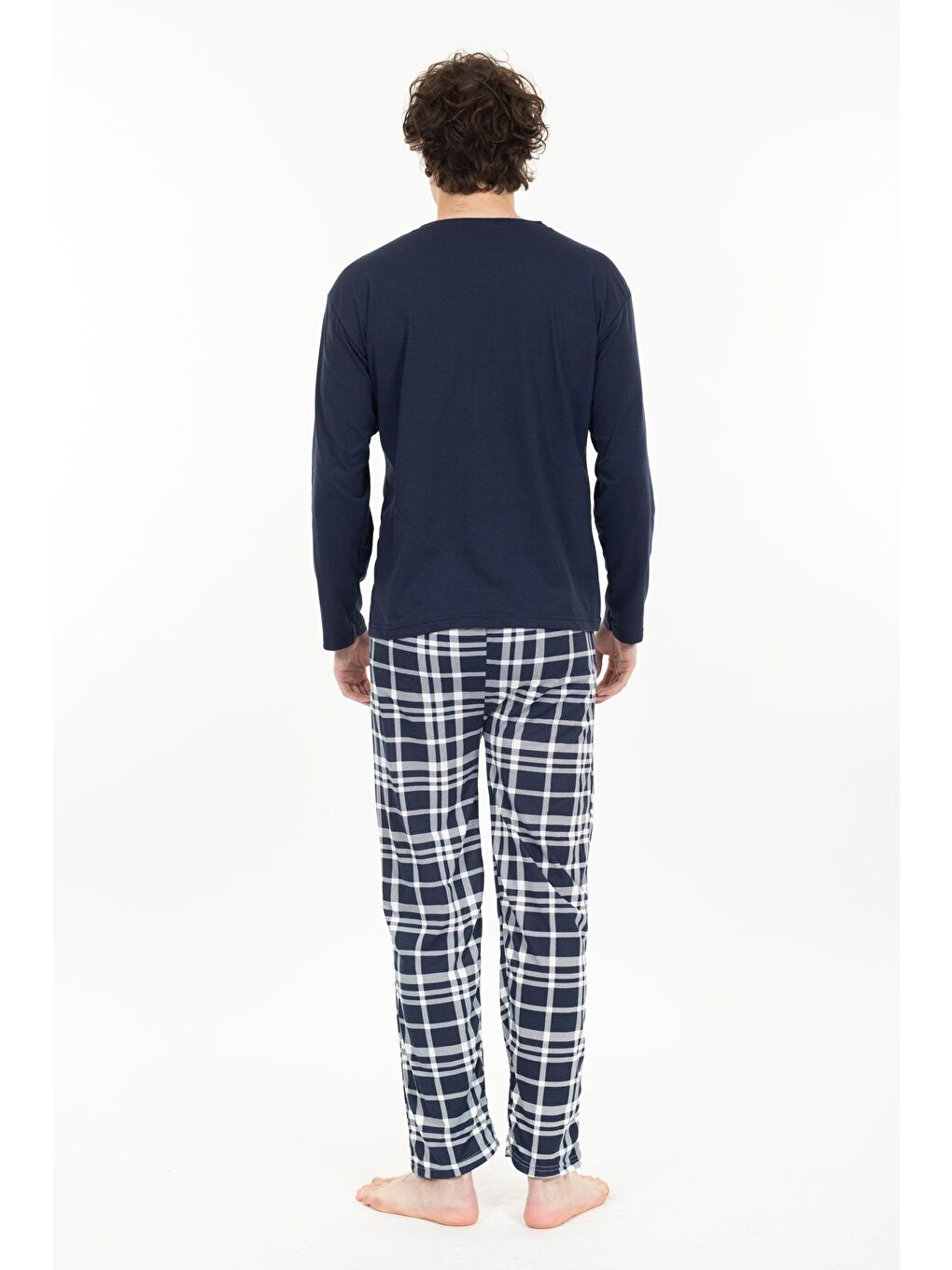 Mavi Erkek Baskılı Pijama Takımı Uzun Kollu-5