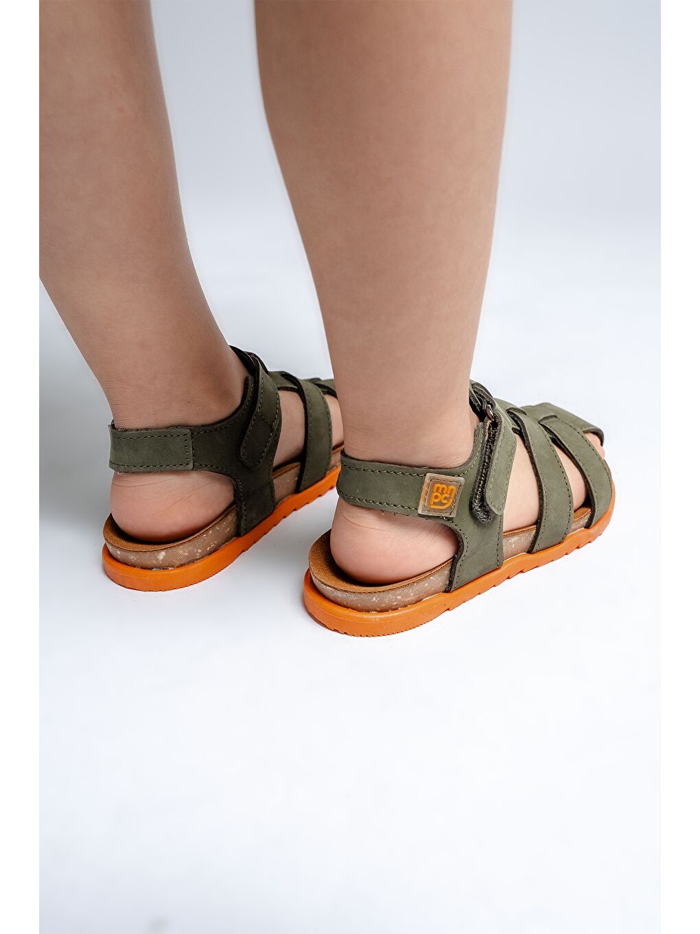 Unisex Çocuk Haki Hakiki Deri Mantar Tabanlı Günlük Çocuk Sandalet-3