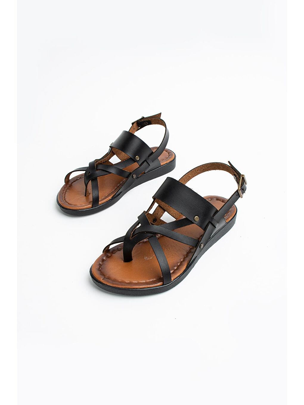 Siyah Rahat Kalıp Çapraz Bantlı Parmak Arası Kadın Sandalet 51-820-23-3