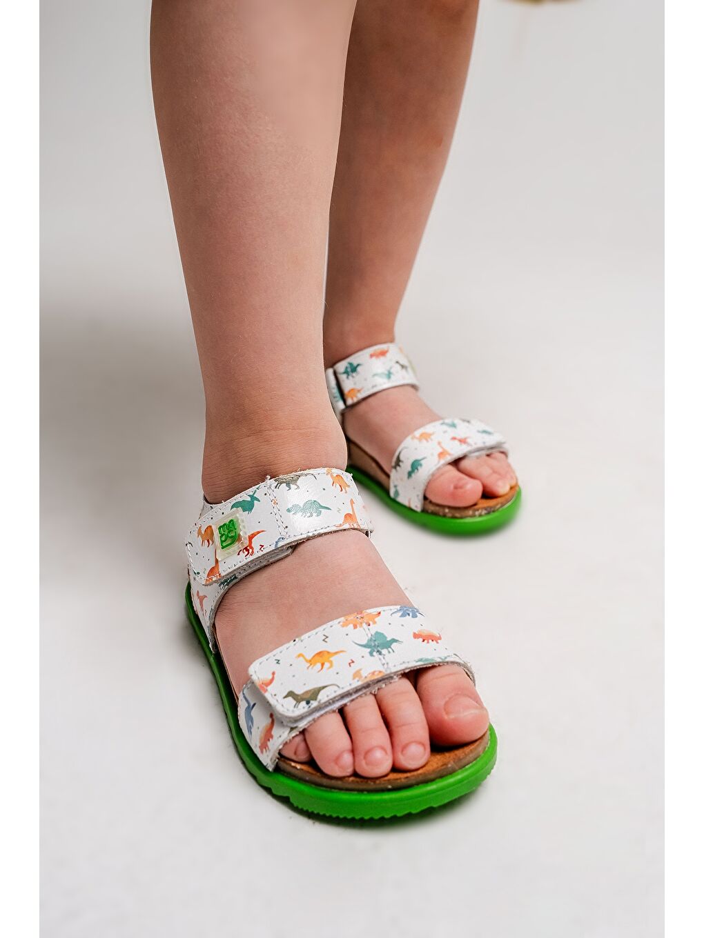 Beyaz Erkek Çocuk Dino Hakiki Deri Mantar Tabanlı Günlük Çocuk Sandalet-3