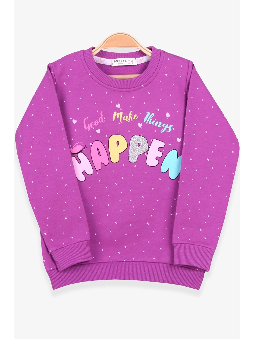 Kız Çocuk Sweatshirt Yazı Baskılı Desenli Mor (3 Yaş)