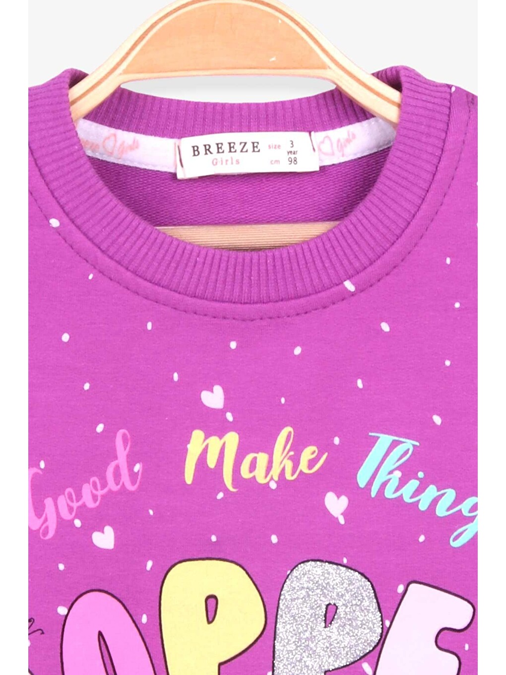 Kız Çocuk Sweatshirt Yazı Baskılı Desenli Mor (3 Yaş)-2