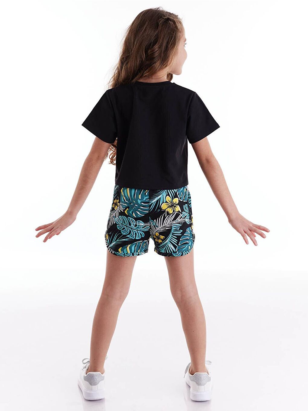 Siyah Maui Kız Çocuk Crop Top Şort Takım-1