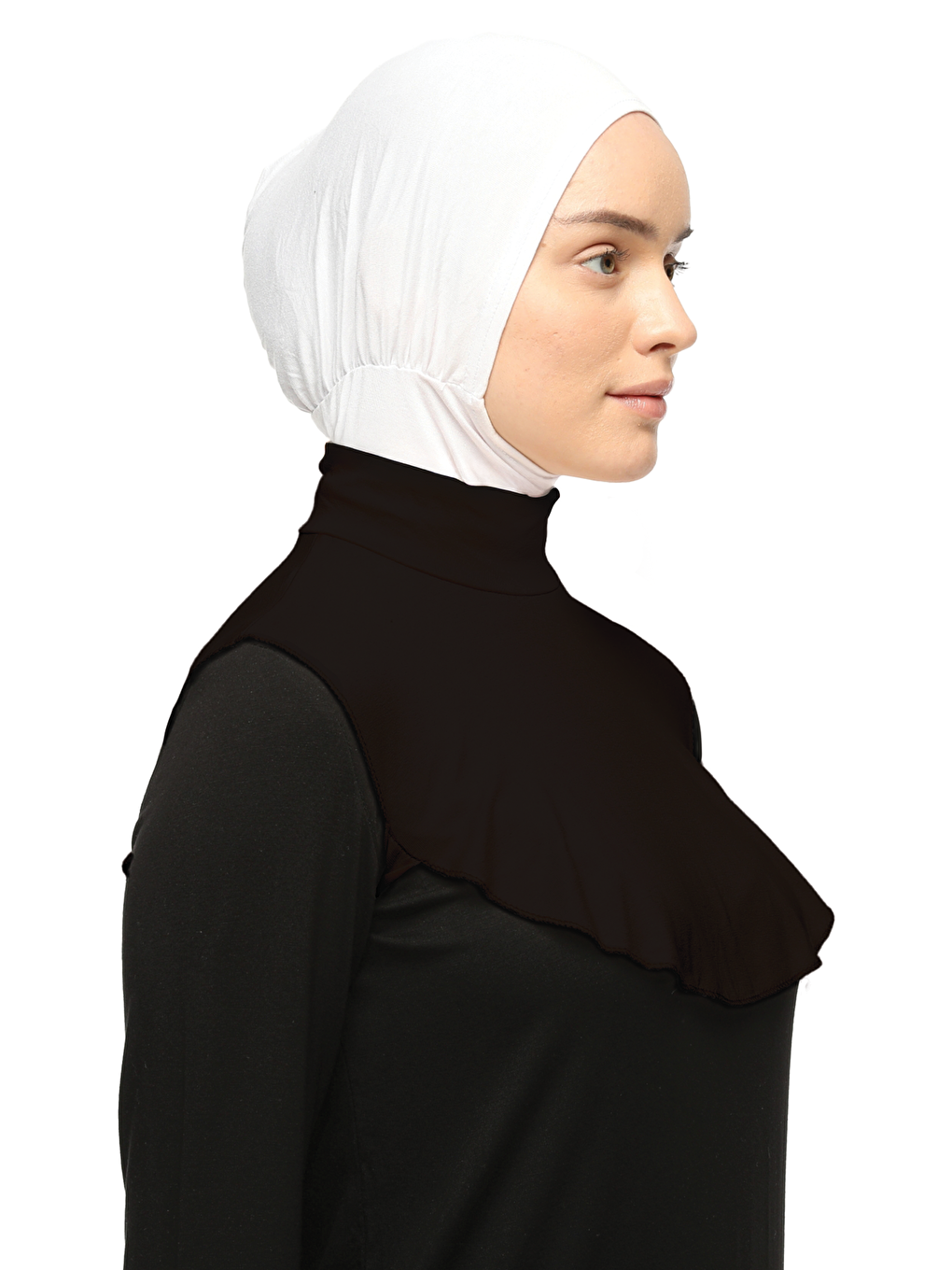 Kahverengi Düz Balıkçı Yaka Boğazlı Penye Tesettür Boyunluk-1