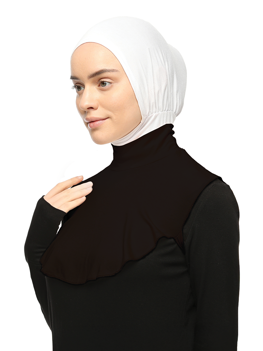 Kahverengi Düz Balıkçı Yaka Boğazlı Penye Tesettür Boyunluk-2