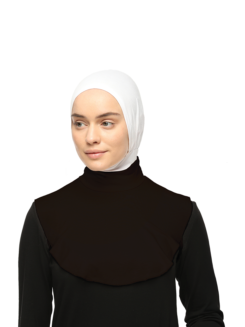 Kahverengi Düz Balıkçı Yaka Boğazlı Penye Tesettür Boyunluk-3