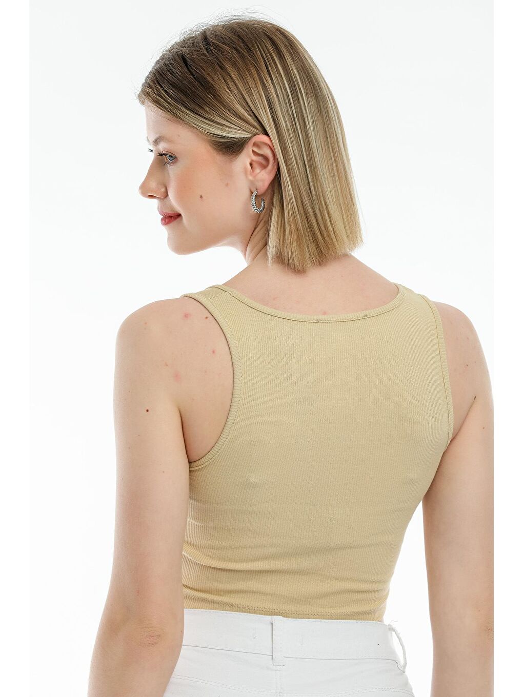 Bej Kadın Crop Örme Slim Fit Atlet-Tişort SPR21Y19-4