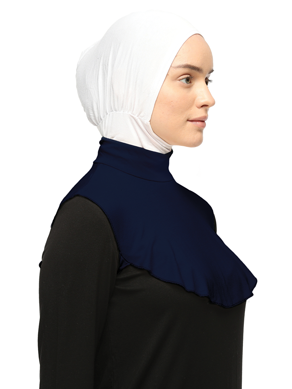 Lacivert Düz Balıkçı Yaka Boğazlı Penye Tesettür Boyunluk-1