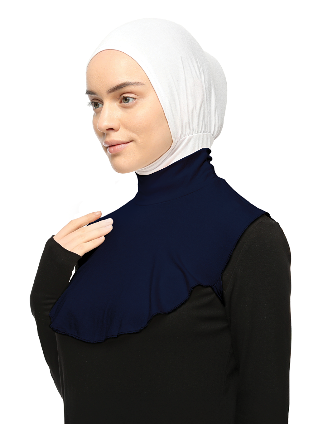 Lacivert Düz Balıkçı Yaka Boğazlı Penye Tesettür Boyunluk-2