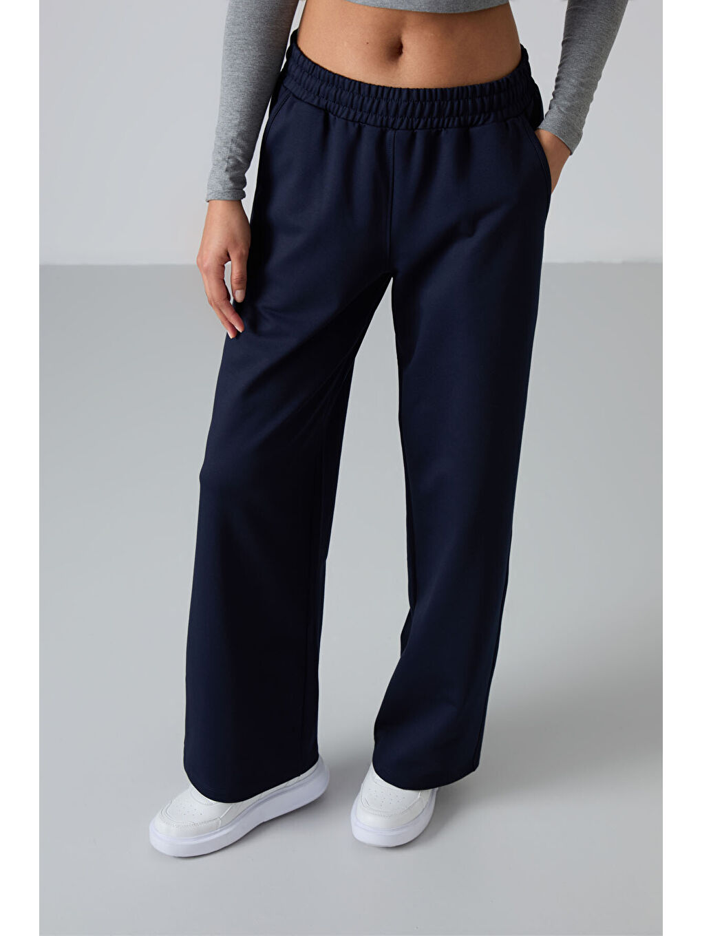 İndigo Yüksek Bel Cepli Rahat Form Geniş Paça Kadın Eşofman Alt - 94567-3