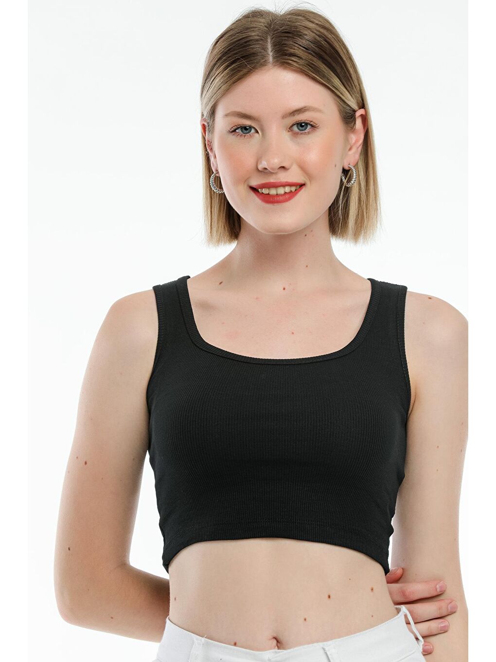 Siyah Kadın Crop Örme Slim Fit Atlet-Tişort SPR21Y19-1