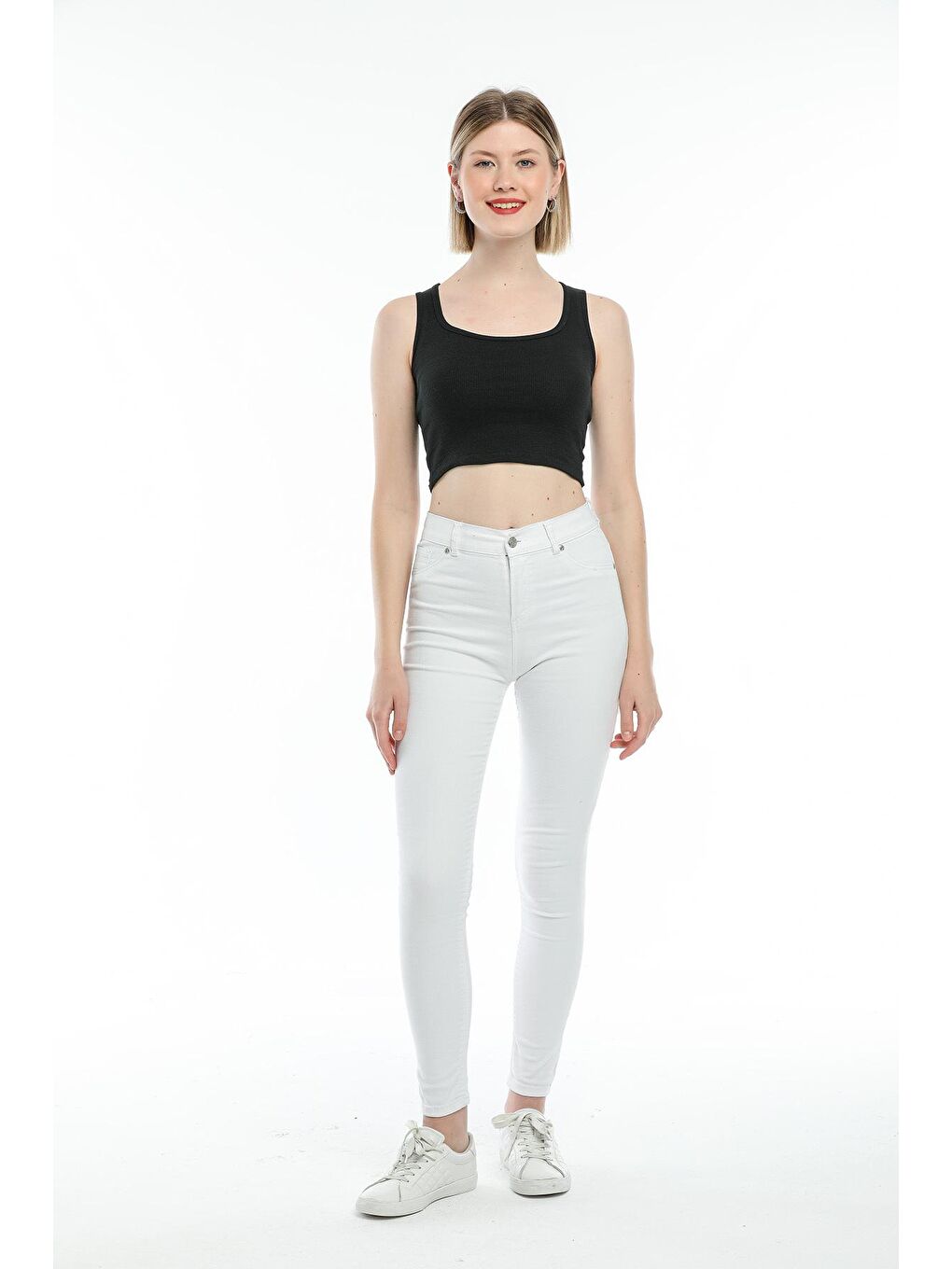 Siyah Kadın Crop Örme Slim Fit Atlet-Tişort SPR21Y19-2