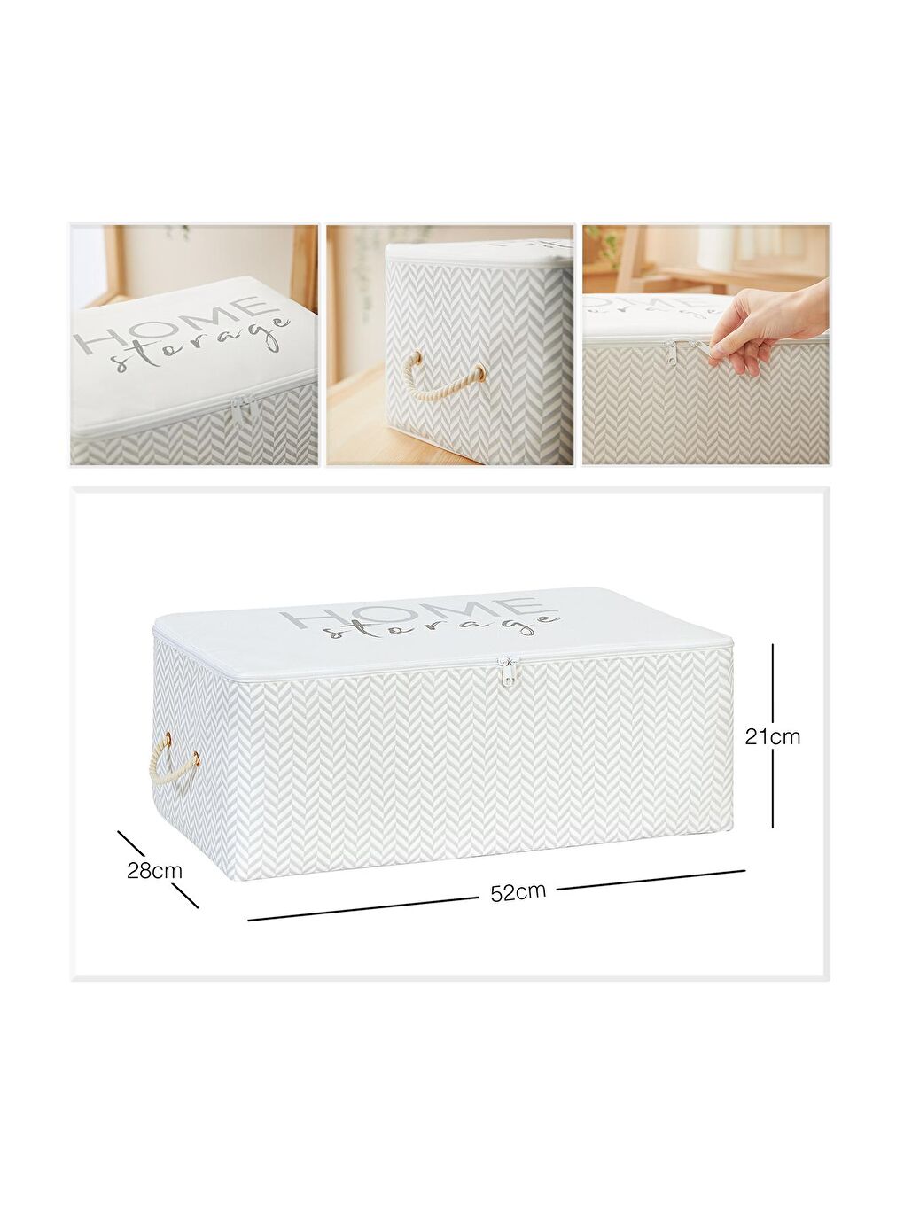 Orta Boy Yıkanabilir Gri Balıksırtı Home Storage Pamuklu Hurç 52 x 28 x 21 cm-1