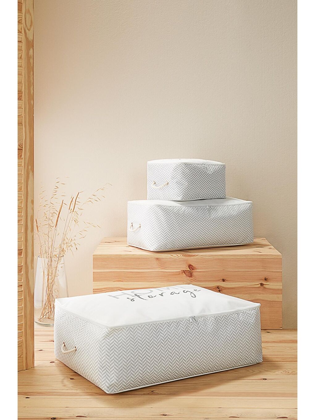 Orta Boy Yıkanabilir Gri Balıksırtı Home Storage Pamuklu Hurç 52 x 28 x 21 cm-2