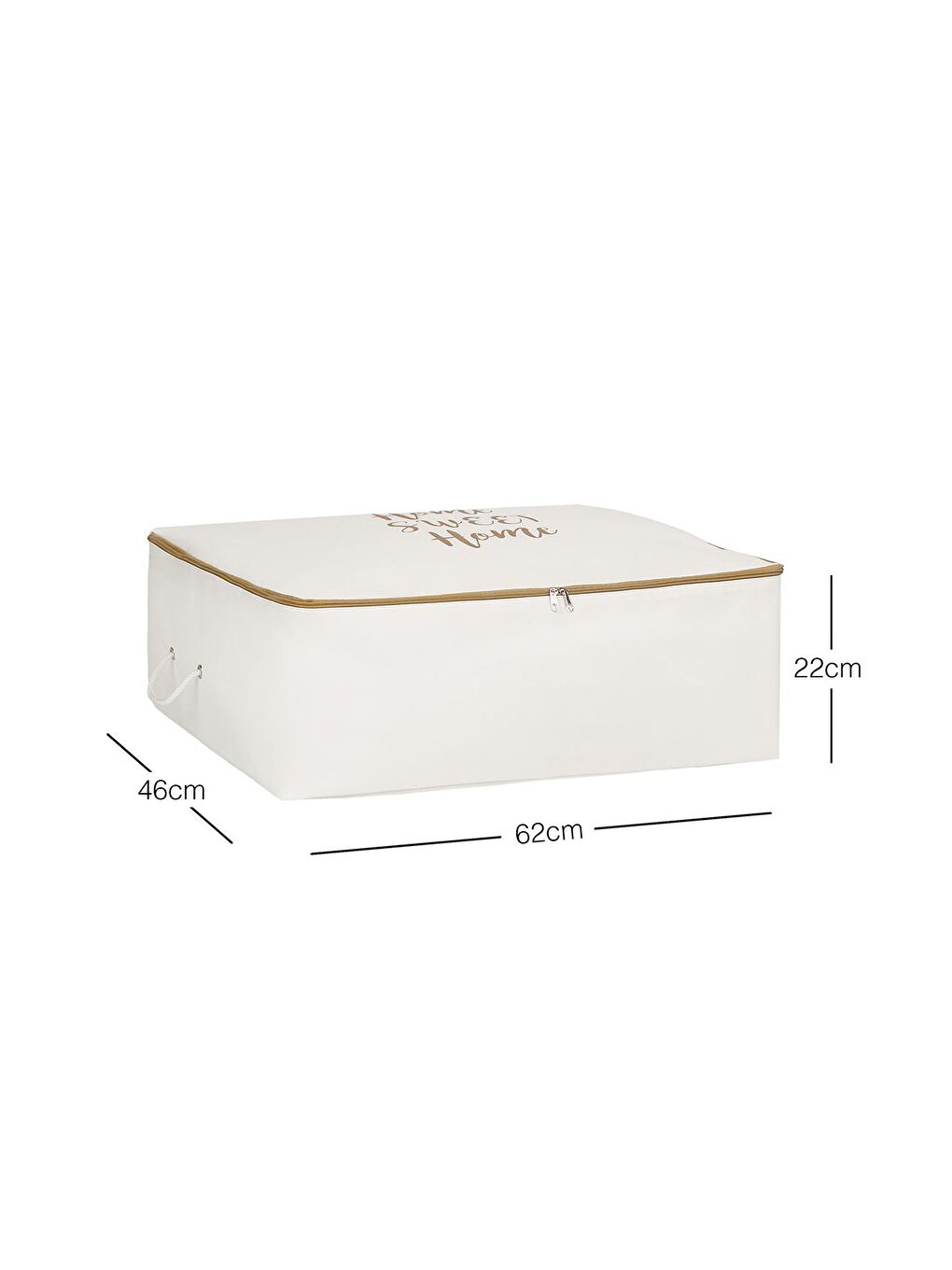 Büyük Boy Bej Fermuarlı Beyaz Renk Home Sweet Home Baza Altı Hurç 62 x 46 x 22 cm-1