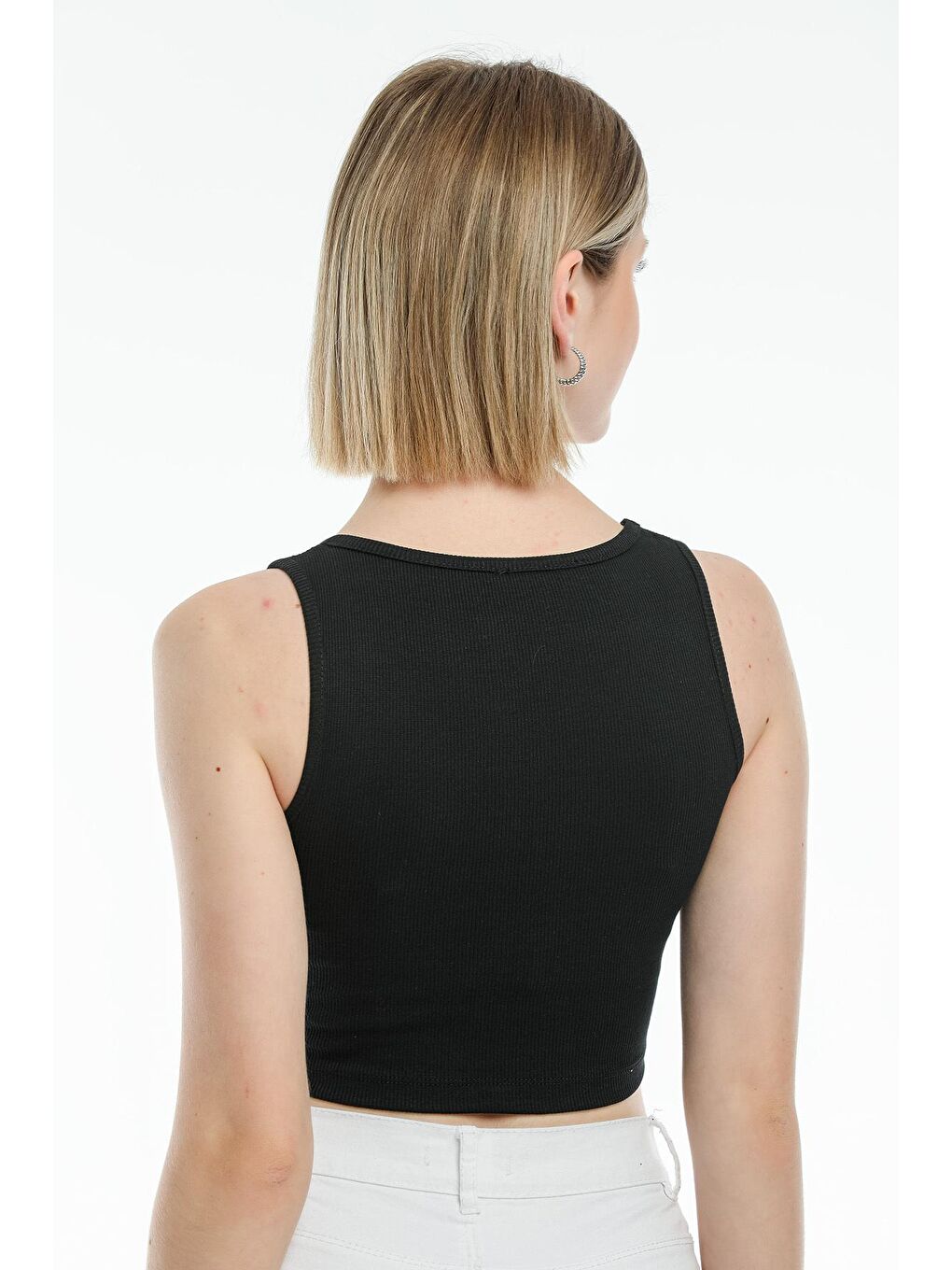 Siyah Kadın Crop Örme Slim Fit Atlet-Tişort SPR21Y19-4