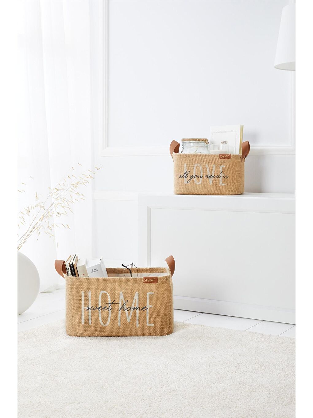 Ocean Home Textile Bej Home Sweet Home Jüt Sepet 30 x 21 x 18 cm - 3