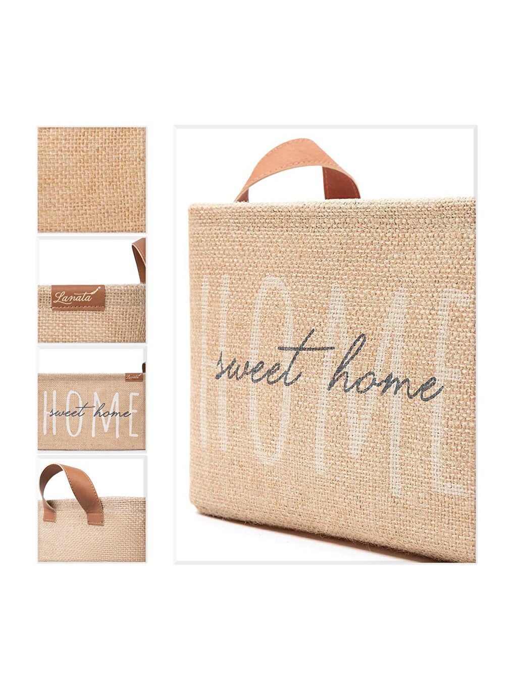 Ocean Home Textile Bej Home Sweet Home Jüt Sepet 30 x 21 x 18 cm - 4