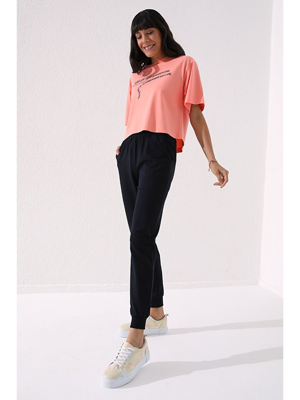 Lacivert Yüksek Bel Jogger Rahat Form Manşetli Kadın Eşofman Alt - 94561-2