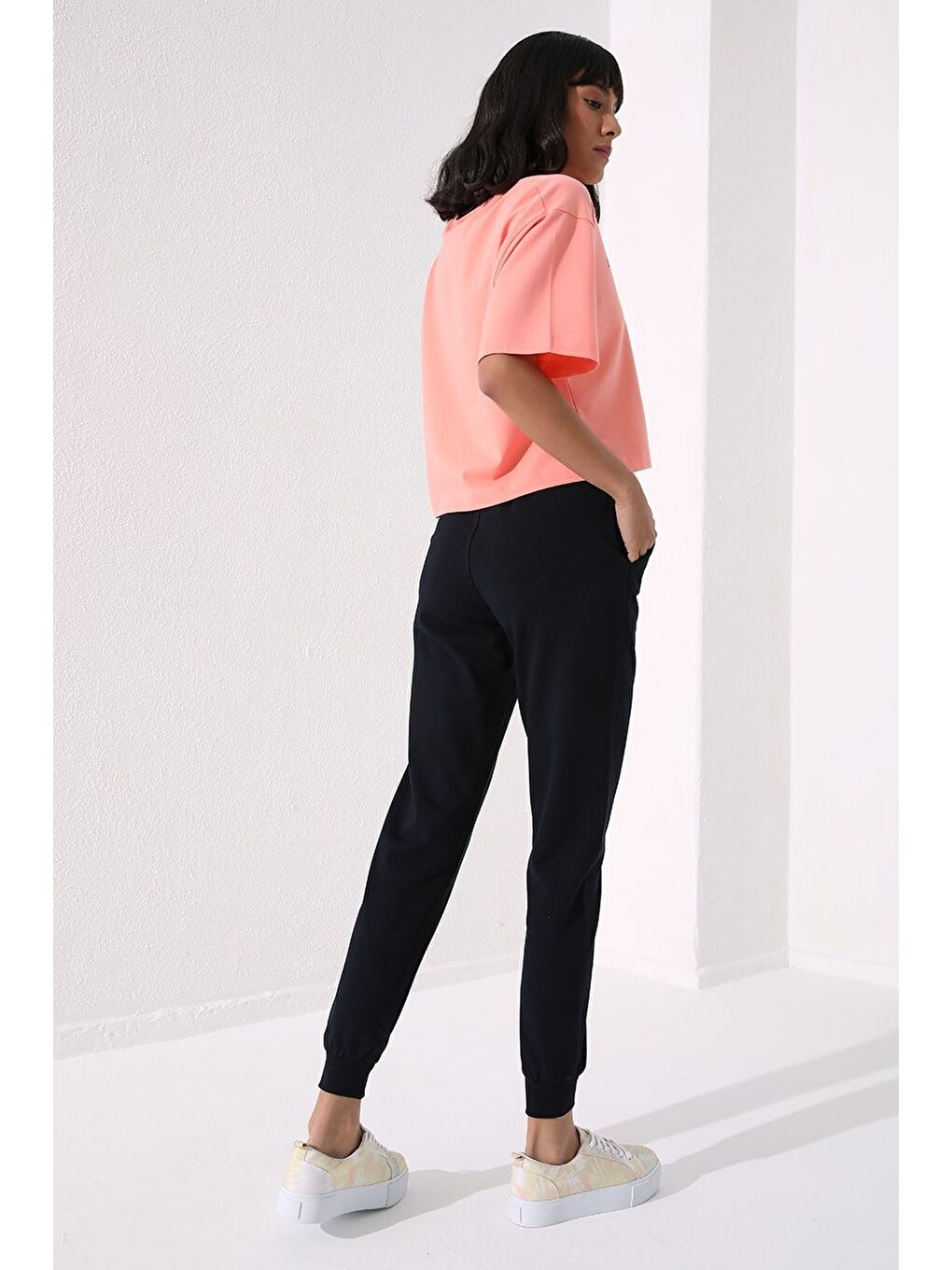 Lacivert Yüksek Bel Jogger Rahat Form Manşetli Kadın Eşofman Alt - 94561-3